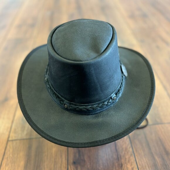 Other - Distressed Foldable Leather Hat Cowboy Unisex Real Leather